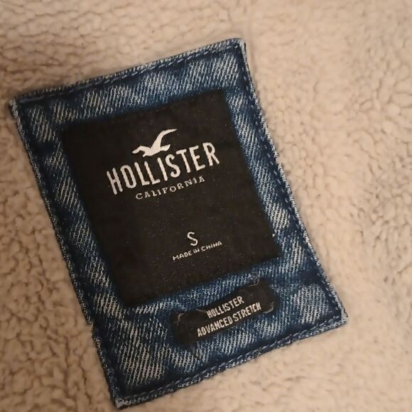 - Hollister Sherpa lined hooded faded denim  jacket unisex size S - Picture 8 of 8